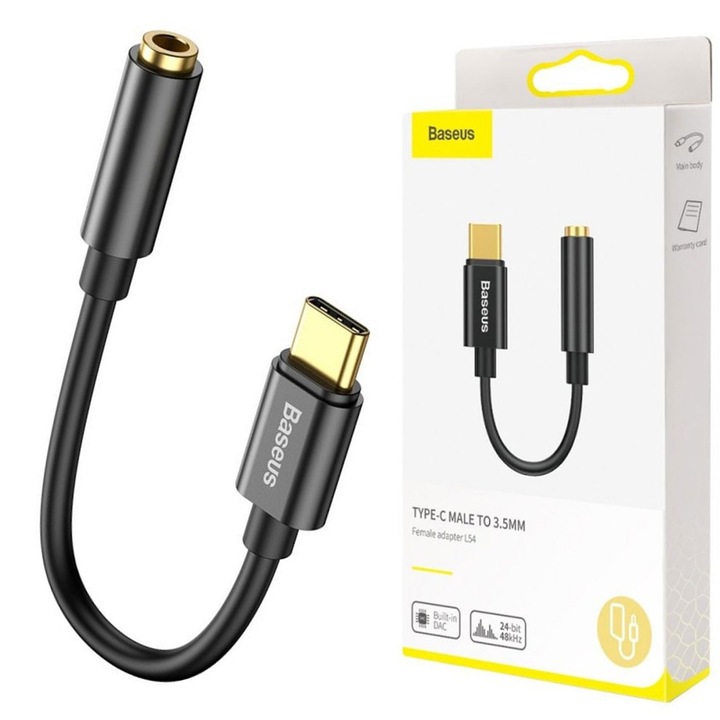 Адаптер Audio Baseus USB Type-C la 3.5 мм L54, 0.09 м, CATL54-01, Черен