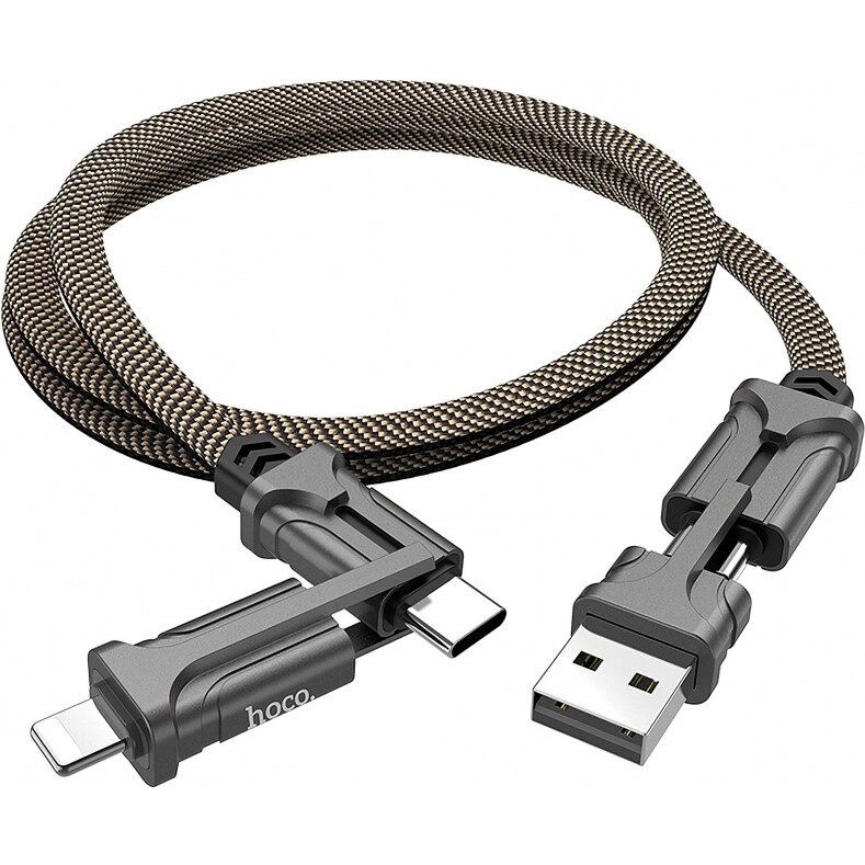 Cablu Date si Incarcare HOCO MicroUSB - USB / Lightning / USB Type-C S22, Magic cube, 4 in1, 1.2 m, Negru/Maro