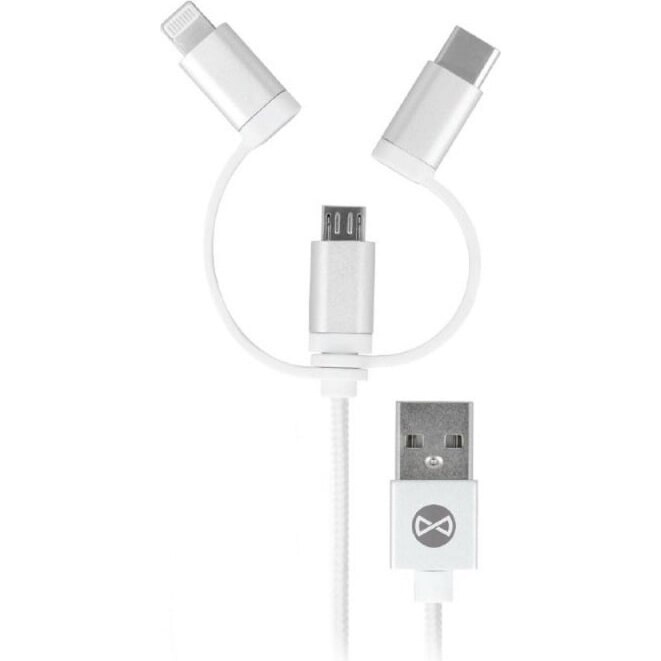 Cablu Date si Incarcare Forever USB la Lightning - USB la MicroUSB - USB la USB Type-C nylon, 1 m, Alb