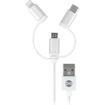 Cablu Date si Incarcare Forever USB la Lightning - USB la MicroUSB - USB la USB Type-C nylon, 1 m, Alb Cablu Date si Incarcare Forever USB la Lightning - USB la MicroUSB - USB la USB Type-C nylon, 1 m, Alb
