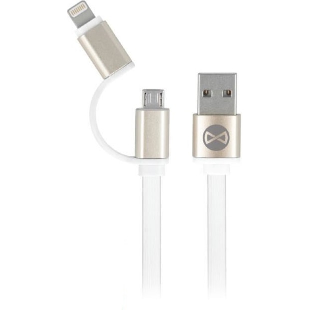 Cablu Date si Incarcare Forever USB la Lightning - USB la MicroUSB Metal Head, 1 m, Alb