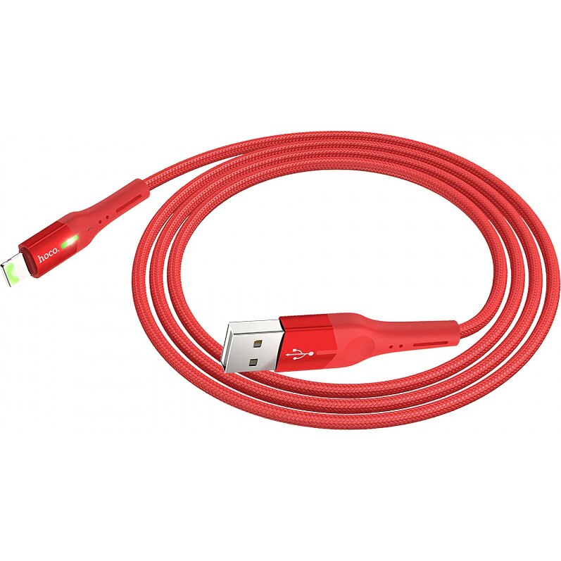 Cablu Date si Incarcare HOCO USB la Lightning S24, Cu LED, 1.2 m, Rosu
