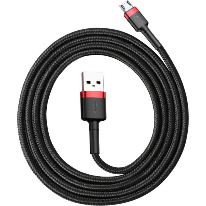 Cablu Date si Incarcare Baseus USB la MicroUSB Cafule, 1 m, CAMKLF-B91, Negru, Rosu, Negru