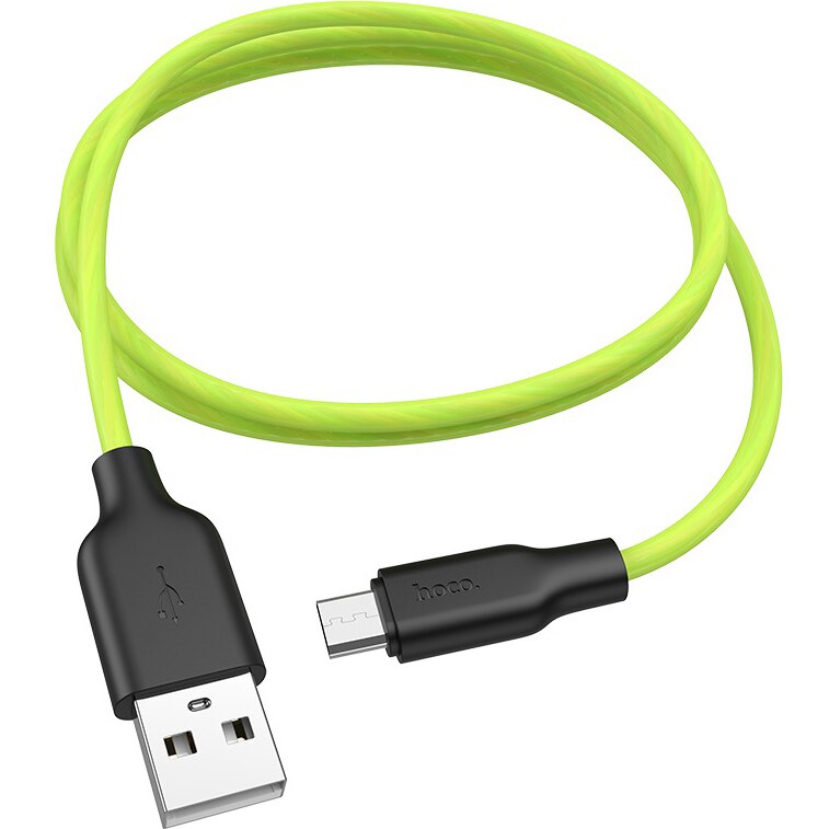 Cablu Date si Incarcare HOCO USB la MicroUSB Fluorescent X21 Plus, 1 m, Verde