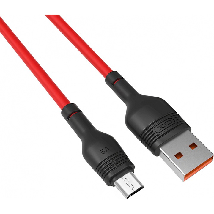Кабел за данни и зареждане XO Design USB към MicroUSB NB55, 5A, 1 м, Червен