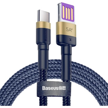 Cablu Date si Incarcare Baseus USB la USB Type-C Cafule, Quick Charge, 40W, 1 m, CATKLF-PV3, Albastru - Auriu Cablu Date si Incarcare Baseus USB la USB Type-C Cafule, Quick Charge, 40W, 1 m, CATKLF-PV3, Albastru - Auriu
