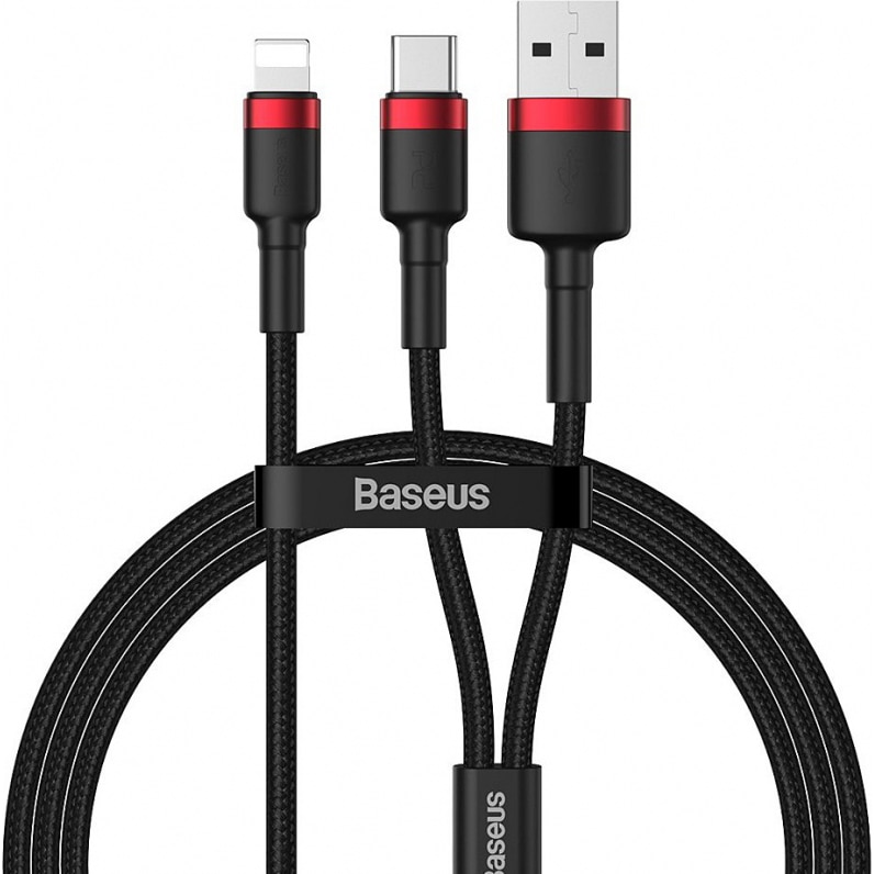 Cablu Date si Incarcare Baseus USB Type-C - USB / Lightning Cafule,18W, 1.2 m, CATKLF-EL91, Rosu