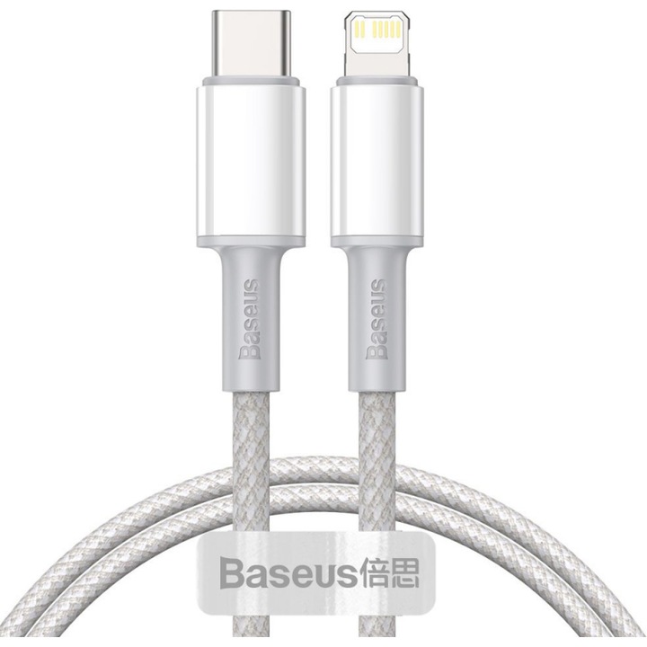 Cablu Date si Incarcare Baseus USB Type-C la tip Lightning, 1 m, 20W, CATLGD-02, Alb