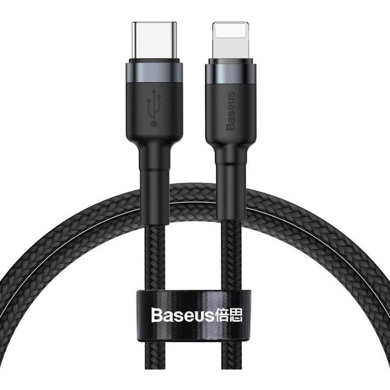 Cablu Date si Incarcare Baseus USB Type-C la Lightning, 18W, 1 m, CATLKLF-G1, Gri/Negru