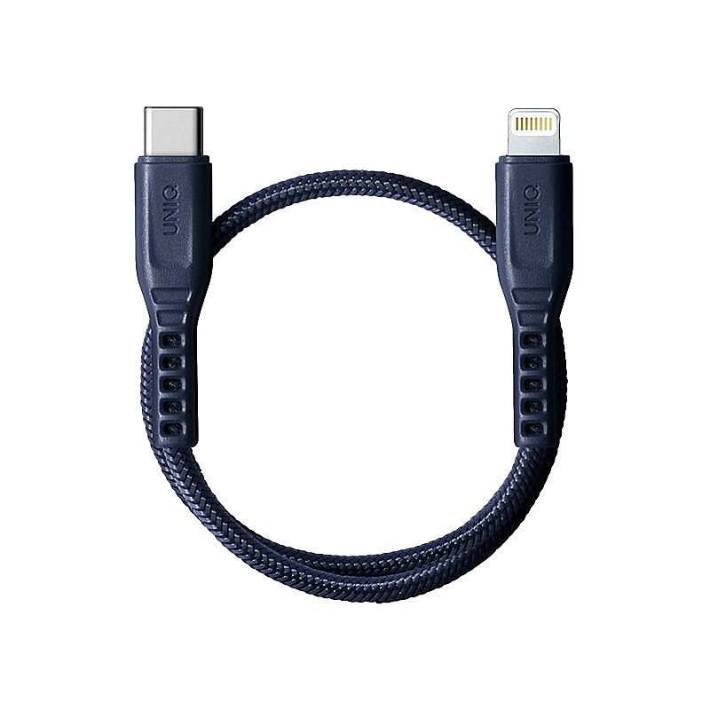 Cablu Date si Incarcare UNIQ USB Type-C la Lightning Flex, 3A, 0.3 m, Albastru
