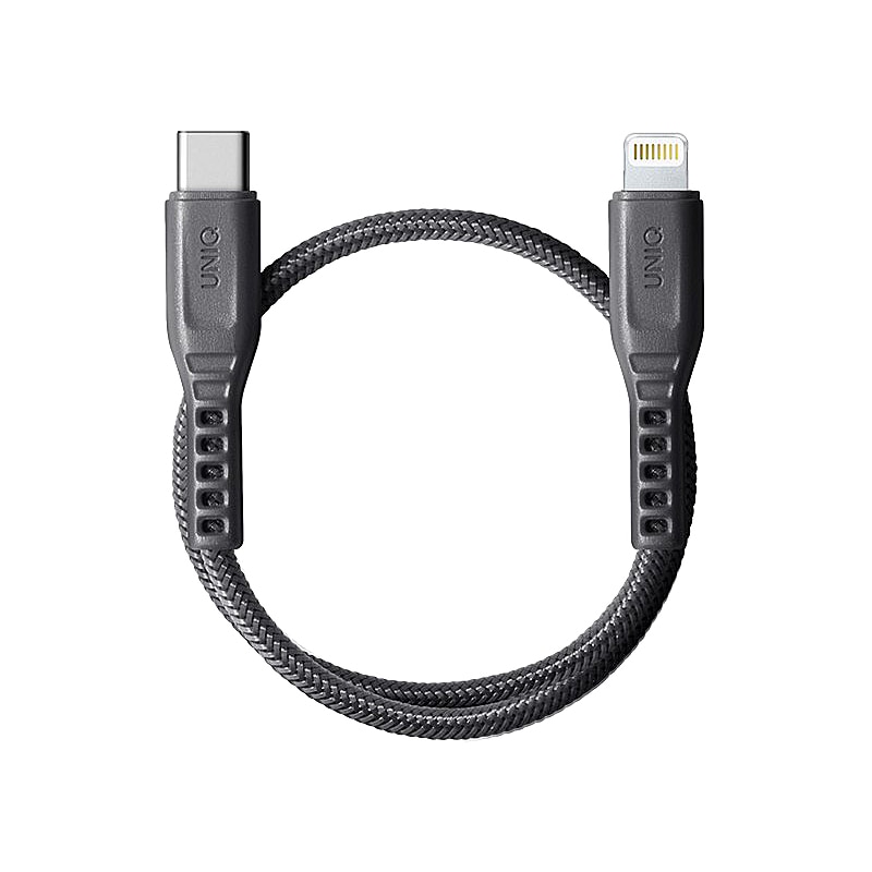 Cablu Date si Incarcare UNIQ USB Type-C la Lightning Flex, 3A, 0.3 m, Gri