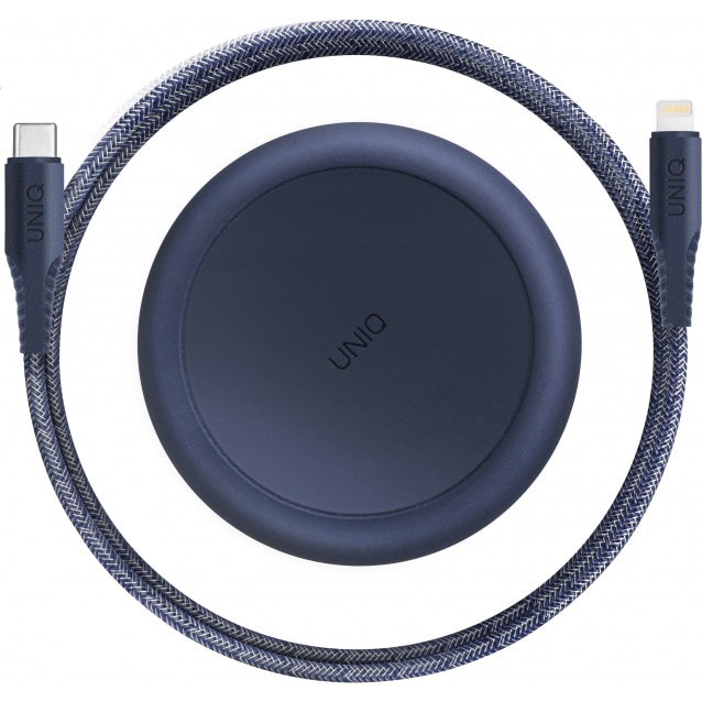 Cablu Date si Incarcare UNIQ USB Type-C la Lightning Halo, 18W, Cu Organizator, 1.2 m, Albastru