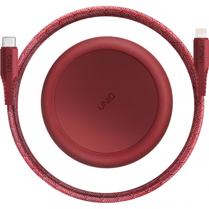 UNIQ USB Type-C-ről Lightning Halo-ra adat és töltőkábel, 18W, Szervezővel, 1.2 m, Piros