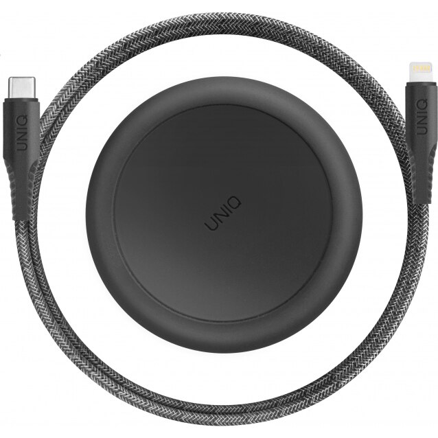 Cablu Date si Incarcare UNIQ USB Type-C la Lightning Halo, 18W, Cu Organizator, 1.2 m, Negru