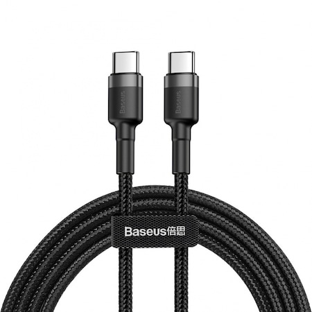 Cablu de date Baseus Cafule PD 2.0 60W, USB-C la USB-C, 2 metri, 20V, 3A Gri + Negru