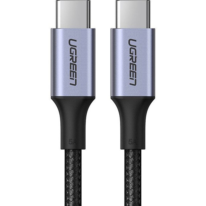 Кабел за данни и зареждане UGREEN USB Type-C към USB Type-C, 2 м, 5A, 100W, Сив