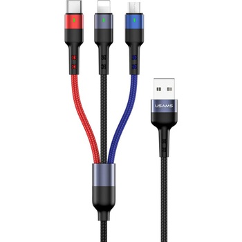 Cablu Incarcare Usams USB - 2 x Lightning / USB Type-C / MicroUSB U26, 2A, 3 m, SJ413USB01 Multicolor Cablu Incarcare Usams USB - 2 x Lightning / USB Type-C / MicroUSB U26, 2A, 3 m, SJ413USB01 Multicolor