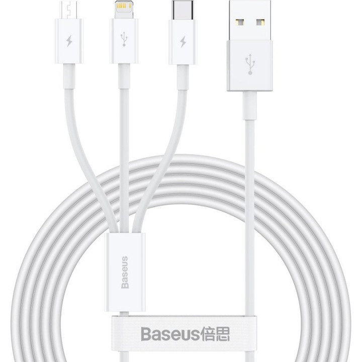 Кабел Fast Charging USB към Lightning, MicroUSB и Type-c Baseus Superior Series 3.5A, 1.5 м, White