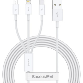 Cablu Incarcare Baseus USB - Lightning / MicroUSB / USB Type-C Superior Series, 1.2 m, 3.5A, CAMLTYS-02, Alb Cablu Incarcare Baseus USB - Lightning / MicroUSB / USB Type-C Superior Series, 1.2 m, 3.5A, CAMLTYS-02, Alb