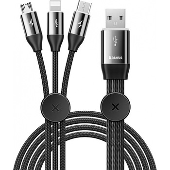 Cablu Incarcare Baseus USB - Lightning / USB Type-C / MicroUSB, 3.5A, 1 m, CAMLT-FX01, Negru Cablu Incarcare Baseus USB - Lightning / USB Type-C / MicroUSB, 3.5A, 1 m, CAMLT-FX01, Negru