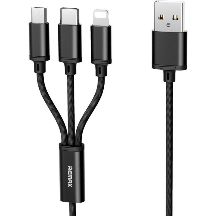 Cablu Incarcare Remax USB la Lightning - USB la MicroUSB - USB la USB Type-C Gition RC-131th, 3in1, 2.8A, 1.15 m, Negru