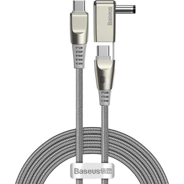 Cablu Incarcare Baseus USB Type-C la USB Type-C / C+DC CA1T2, 2in1, 2 m, 100W, 5A,CA1T2-A0G, Gri