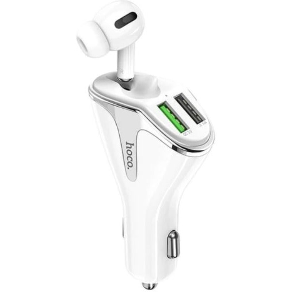 Casca Bluetooth HOCO E47, Cu Suport Incarcare Auto (2x USB, QC3), Alb