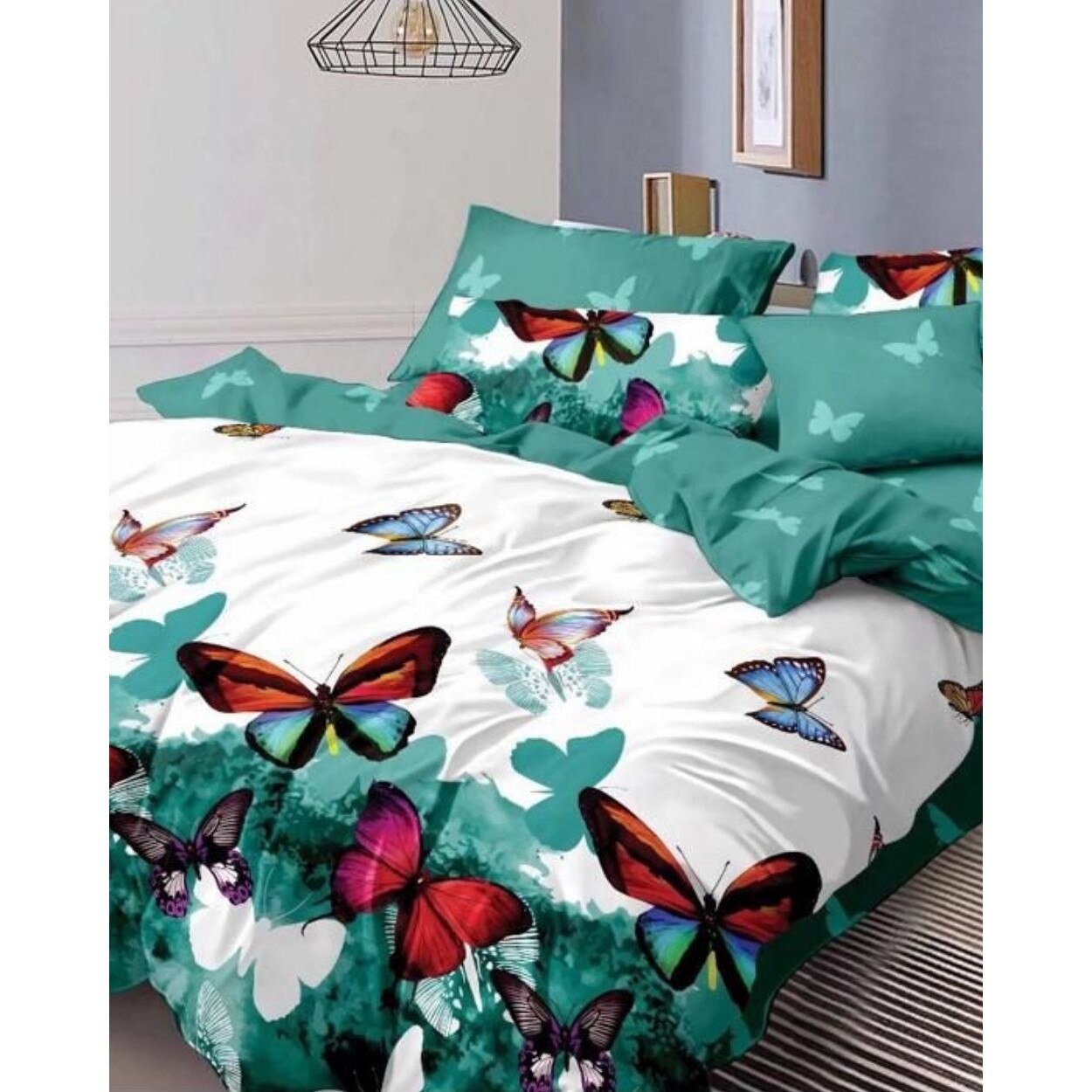 Set Lenjerie Finet Satinat, 6 Piese, Pat 2 Persoane, Big Butterflies, FNY-265