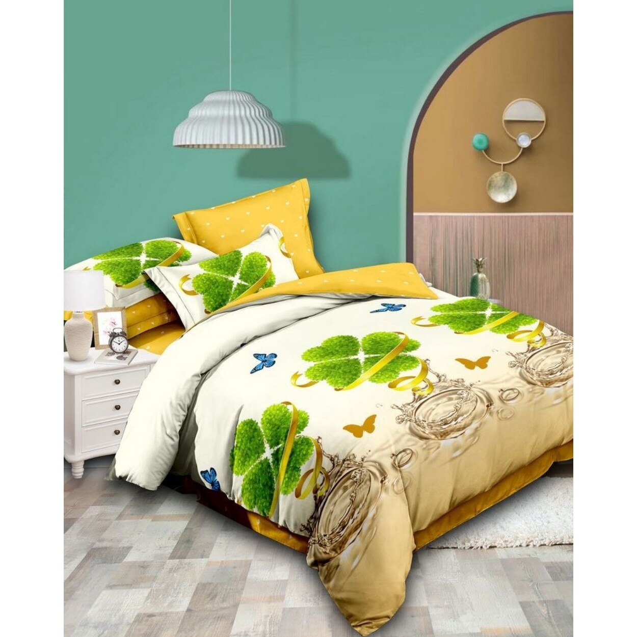 Set Lenjerie Finet Satinat, 6 Piese, Pat 2 Persoane, Lucky Clover, FNY-270