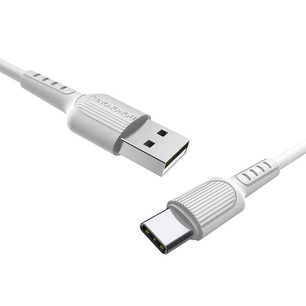 Cablu prevazut cu conectori USB tata si USB tip C, Borofone BX16 Easy, lungime 1m, alb