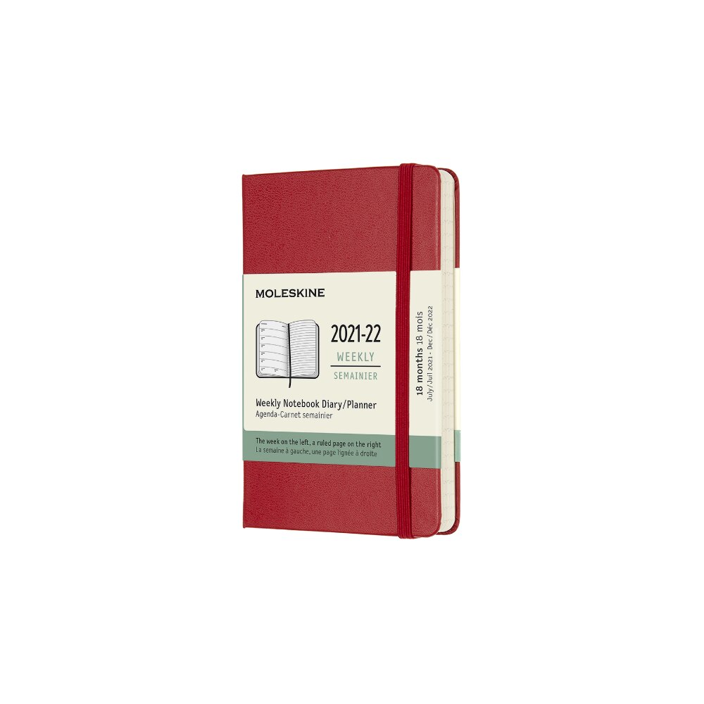 Calendar 18 luni 2021/2022, Moleskine, Calendar englezesc, Hard cover, 19x14 cm, Rosu