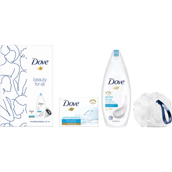 Set cadou Dove Exfoliating: Gel de dus 250 ml + Sapun Crema exfoliating 100 g + puf de baie Set cadou Dove Exfoliating: Gel de dus 250 ml + Sapun Crema exfoliating 100 g + puf de baie