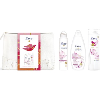 Set cadou Dove Nourishing Secrets: Gel de dus 250 ml + Deodorant 150 ml + Lotiune de corp Lotus 250 ml + geanta cadou Set cadou Dove Nourishing Secrets: Gel de dus 250 ml + Deodorant 150 ml + Lotiune de corp Lotus 250 ml + geanta cadou
