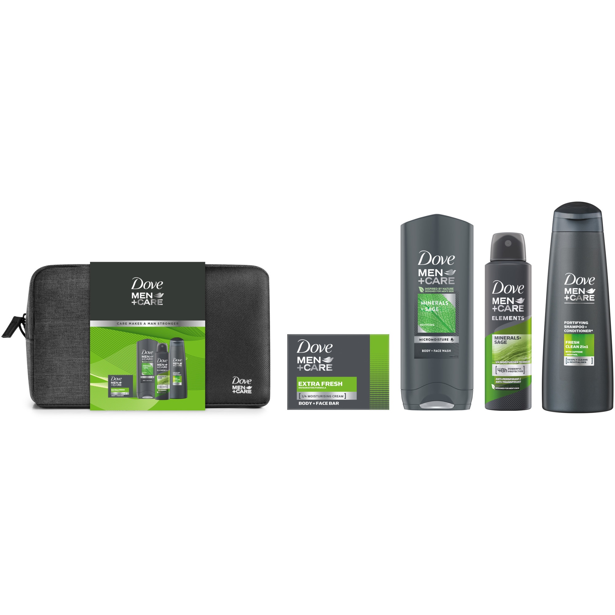 Set cadou Dove Men+ Care Clean Fresh: Gel de dus 250 ml + Deodorant 150 ml + Sampon Antimatreata 250 ml + sapun crema 90 g + geanta cadou