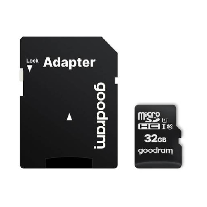 Карта с памет, Goodram, M1AA-0320R12, microSDHC, Капацитет 32 GB, 100/10 MB/s, Class 10, U1, UHS-I Full HD Video, включен SD адаптер