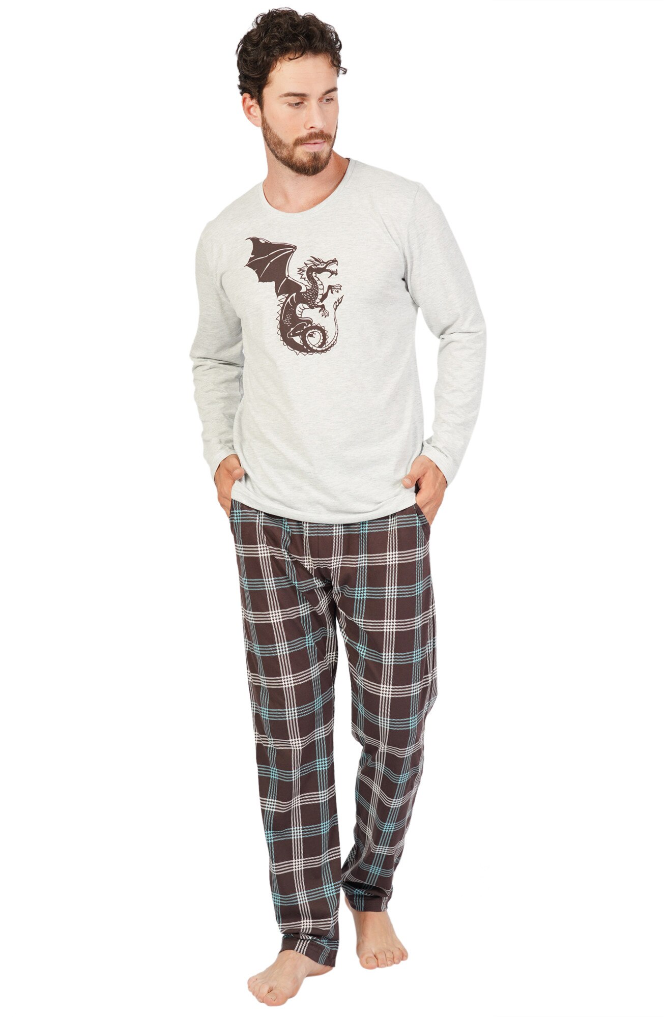 Pijama barbati Gazzaz by Vienetta, model Legend , gri melange/maro