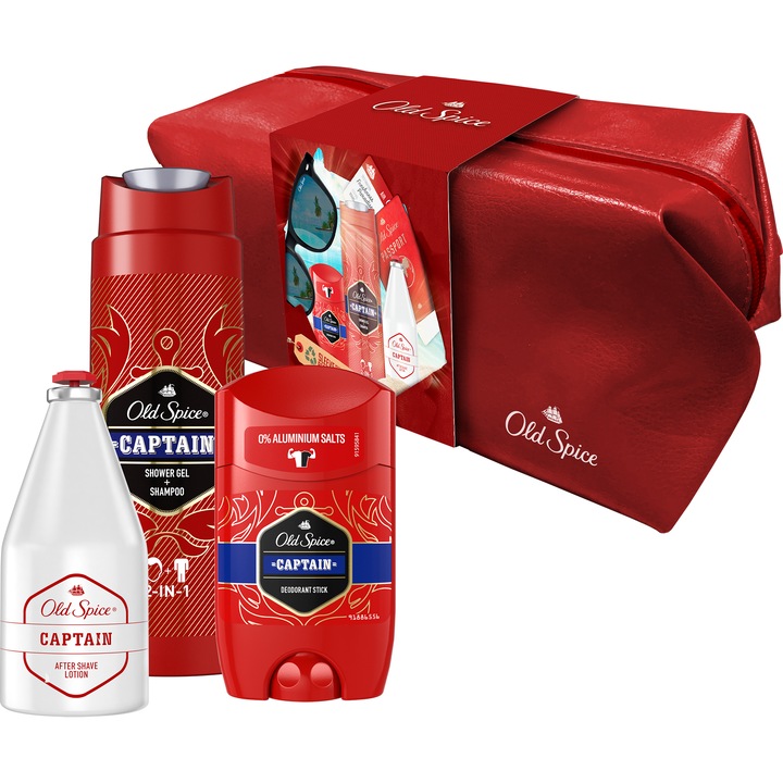 Set Cadou Old Spice Captain: Deodorant solid, 50 ml + Gel de dus, 250 ml + Lotiune After Shave, 100 ml
