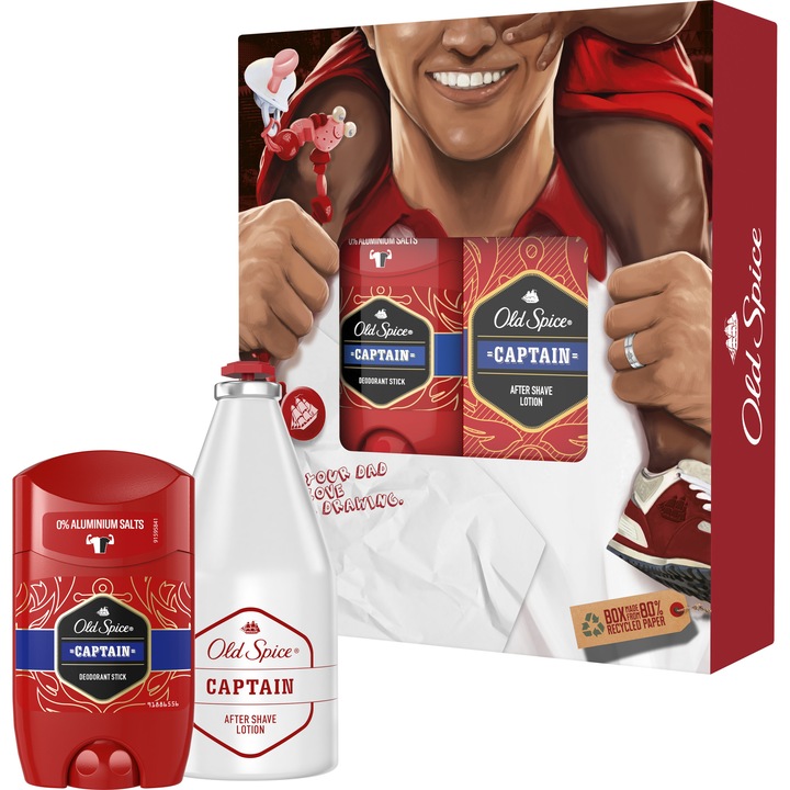 Подаръчен комплект: Old Spice Best Father Captain: Дезодорант стик, 50 мл + Лосион за след бръснене, 100 мл