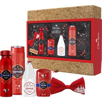 Set Cadou Old Spice Cork Box Captain: Deodorant solid, 50 ml + Deodorant spray, 150 ml + Gel de dus, 250 ml + After Shave, 100 ml + Papion Set Cadou Old Spice Cork Box Captain: Deodorant solid, 50 ml + Deodorant spray, 150 ml + Gel de dus, 250 ml + After Shave, 100 ml + Papion