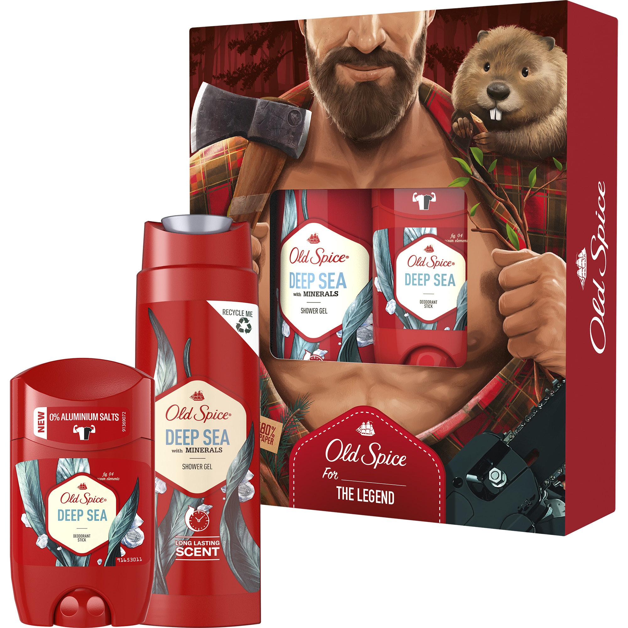 Set Cadou Old Spice Lumberjack Deep Sea: Deodorant solid, 50 ml + Gel de dus, 250 ml