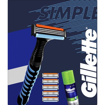 Set Cadou Gillette Mach3 Start: Aparat de ras + 5 Lame de rezerva + Gel de ras Series Sensitive, 75 ml Set Cadou Gillette Mach3 Start: Aparat de ras + 5 Lame de rezerva + Gel de ras Series Sensitive, 75 ml