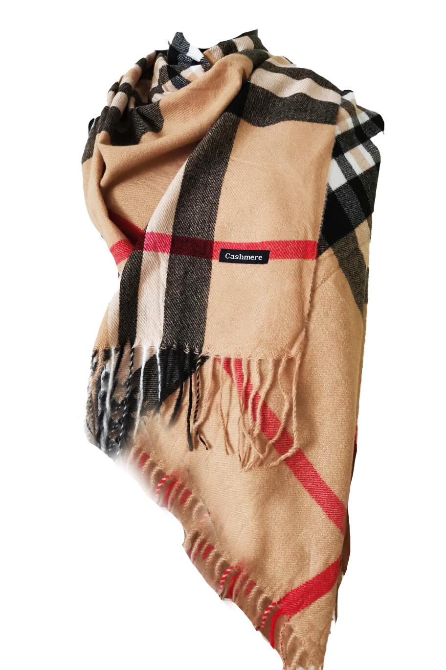 Esarfa tip fular din casmir cu imprimeu geometric,bej