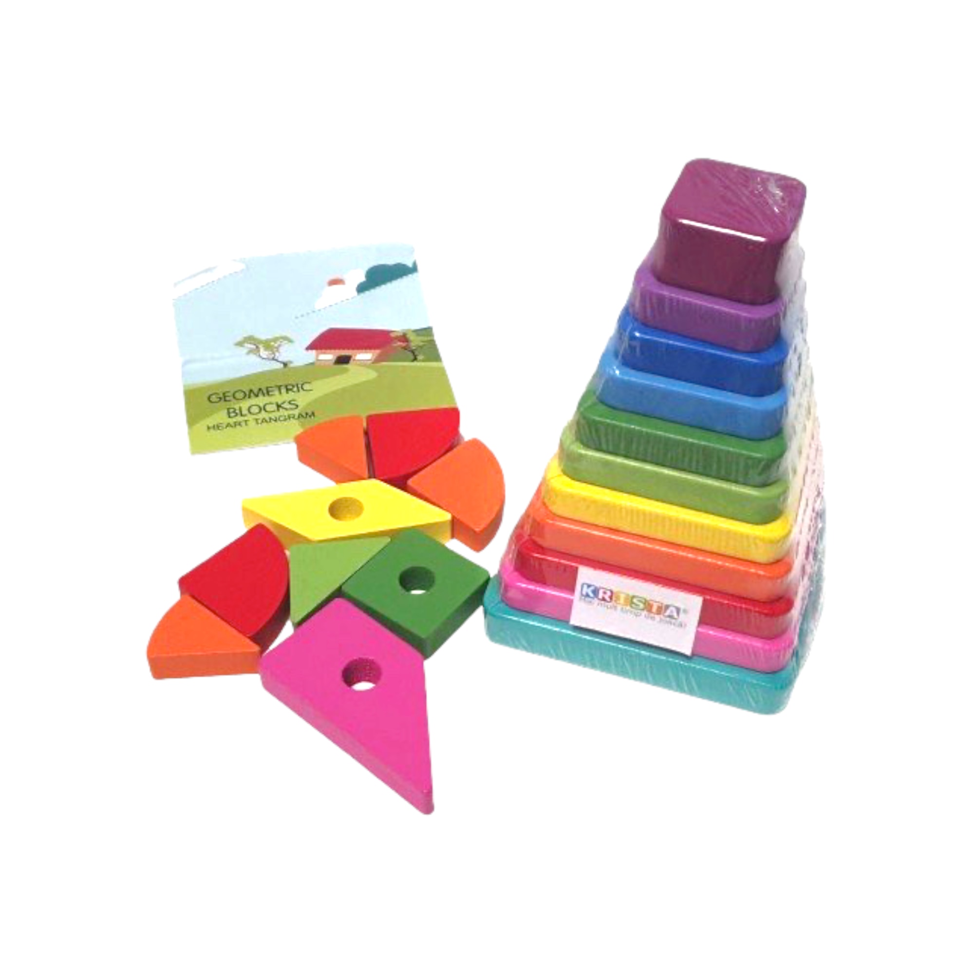 Joc Montessori Turnul Curcubeu Patrat, 20 piese, din lemn - Krista®