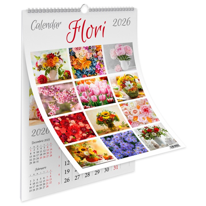 Calendar 2026 Flori, 13 file carton lucios, 32x45 cm