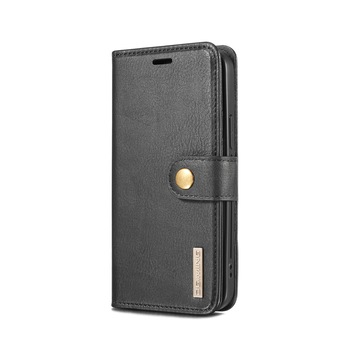 Husa pentru iPhone 12 Pro Max, CaseMe, piele, 2 in 1, protectie superioara, inchidere cu capsa magnetica, tip portofel, back cover, stand, Negru
