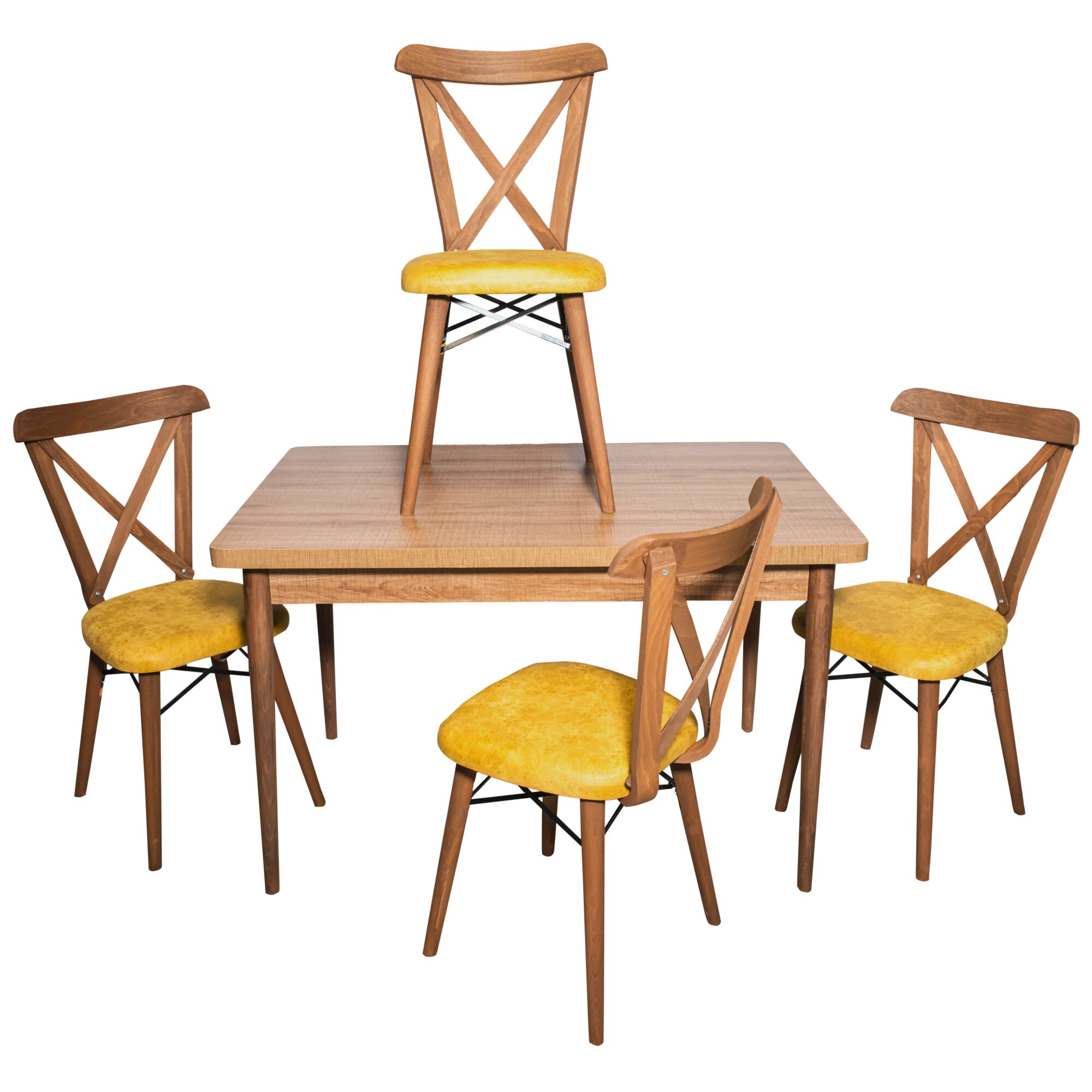 Set masa fixa DEDELI 120 x 80 x 75 cu 4 scaune galbene