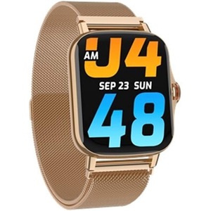 Ceas SmartWatch SmartVIBE™ YMAX, Full Touch 1.7" HD, Functie OXIMETRU SpO2, Monitorizare Ritm Cardiac si Tensiune arteriala, NOTIFICARI Apeluri/Mesaje, Curea Milanese, Metalic Gold
