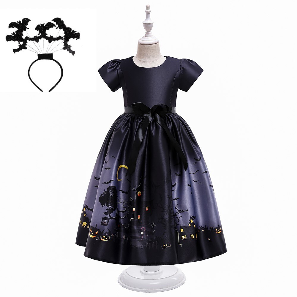 Costum Halloween fete Regina Liliac eleganta cu bentita,7-8ani