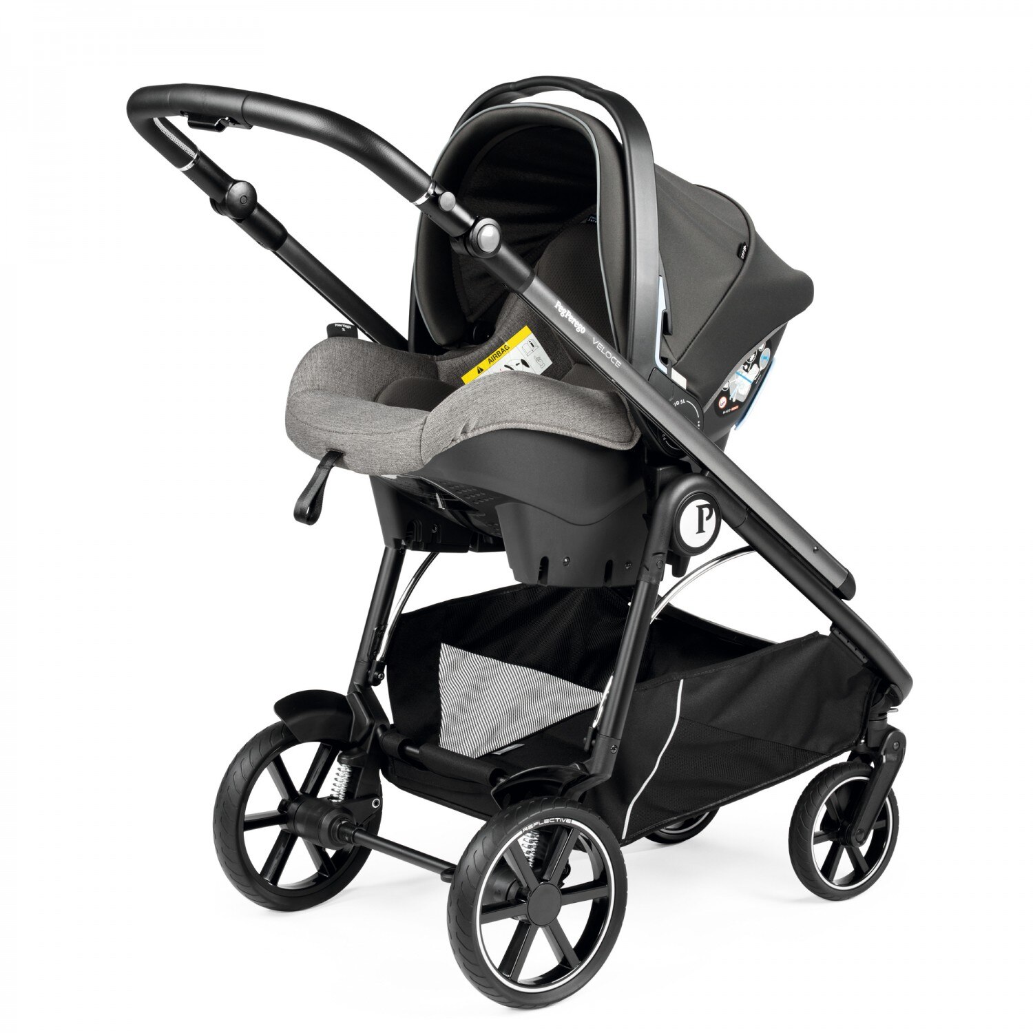 Carucior 3 in 1, Peg Perego, Veloce, Primoviaggio SL, 0 - 22 kg, City Grey, Gri/Alb
