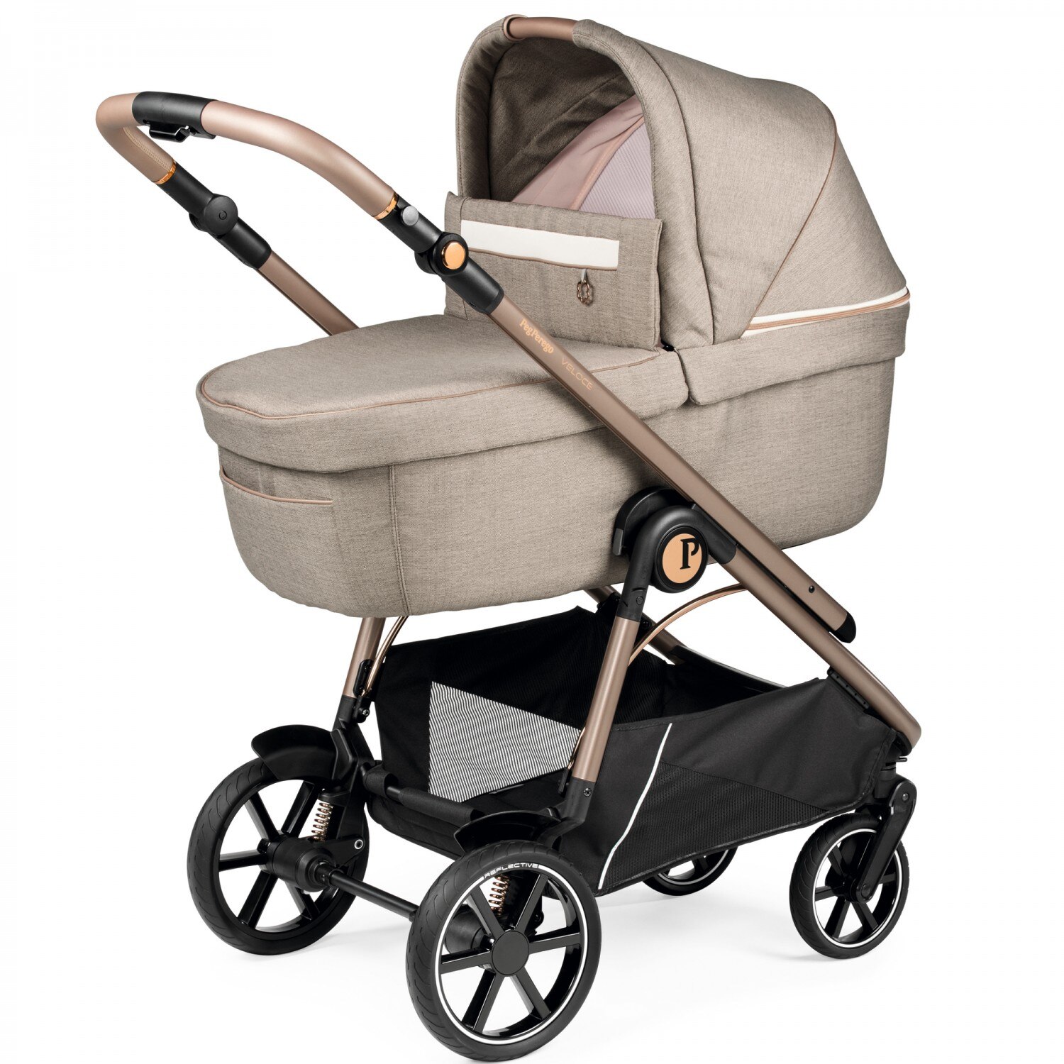 Carucior 3 in 1, Peg Perego, Veloce, Primoviaggio SL, 0 - 22 kg, Mon Amour, Bej / Roz